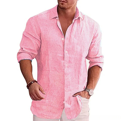 New men's cotton linen autumn hot long-sleeved shirt solid colour