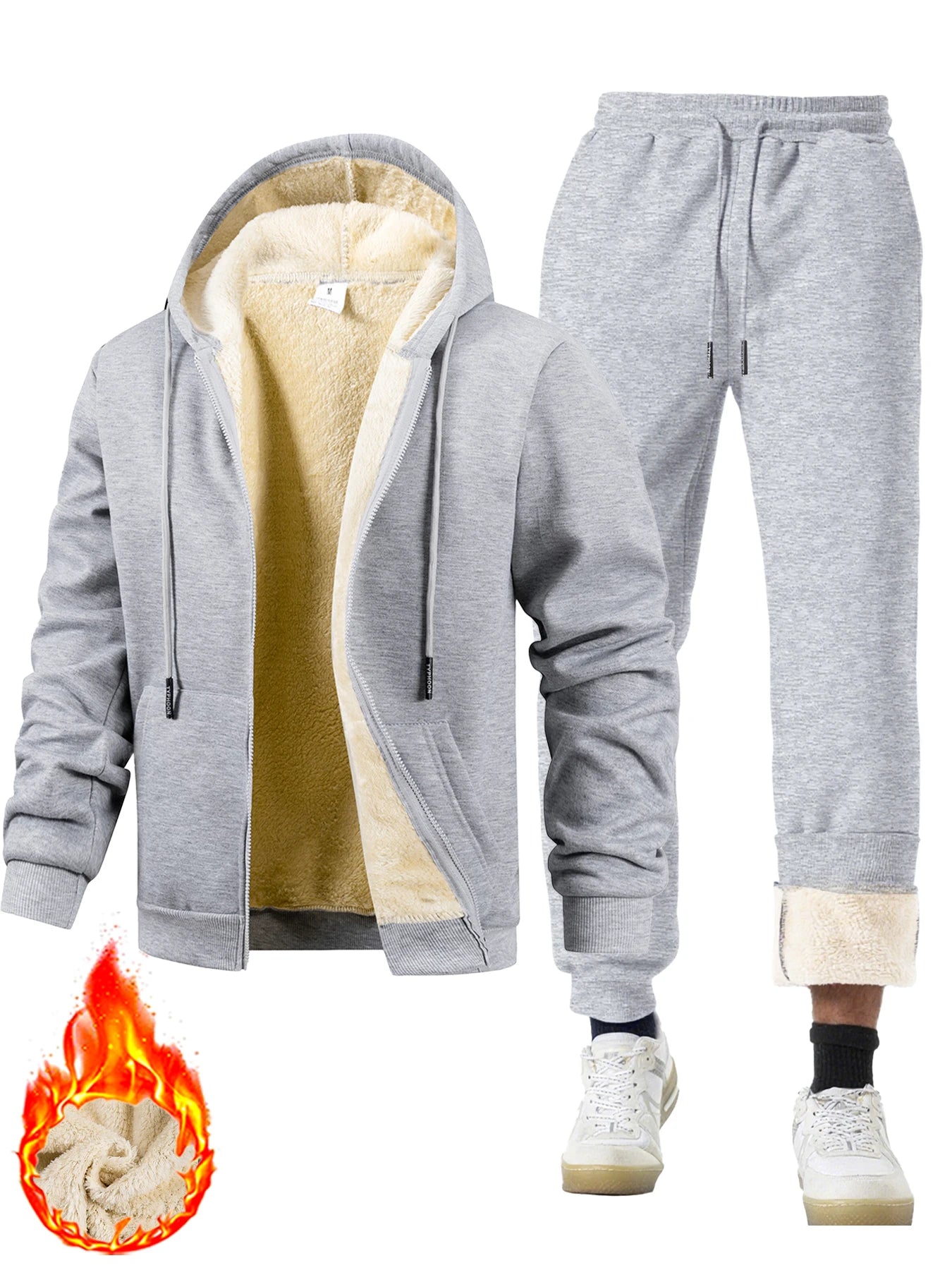 Men's Suit Two-Piece Tracksuit Plush Thickened Warm Sports