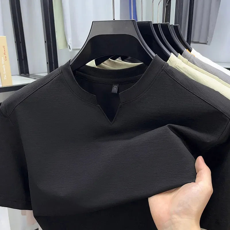 Korean Men's Casual and Fashionable Small V-neck Solid Color Short