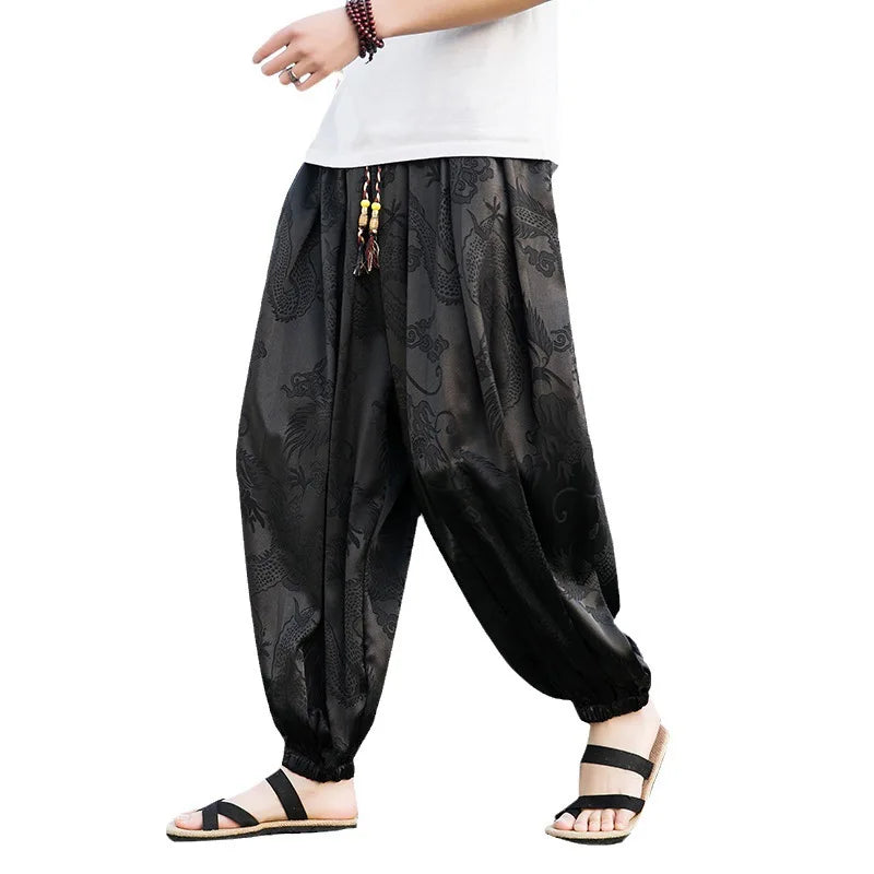 FGKKS 2023 Outdoor Brand Pants For Men Lce Silk Dragon Dark Flower
