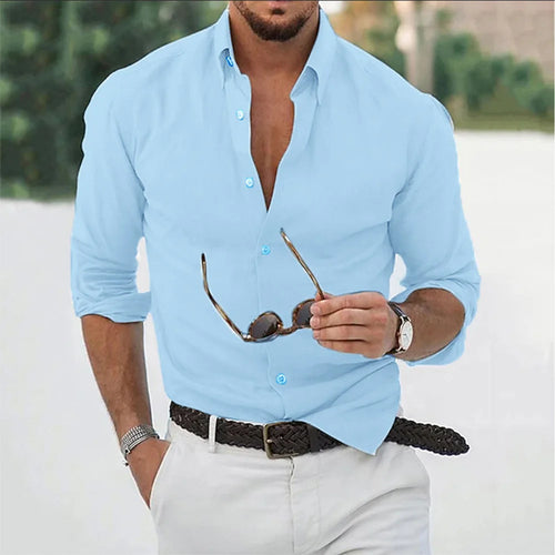 New Cotton Linen Shirts Men's Tops Causal Loose Solid Color Long