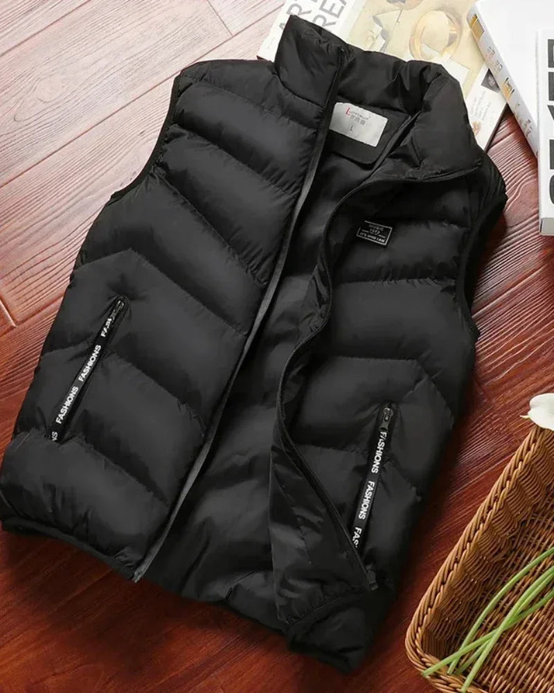 2024 New Puffer Sleeveless Coats Mens Solid Color Down Jacket Winter