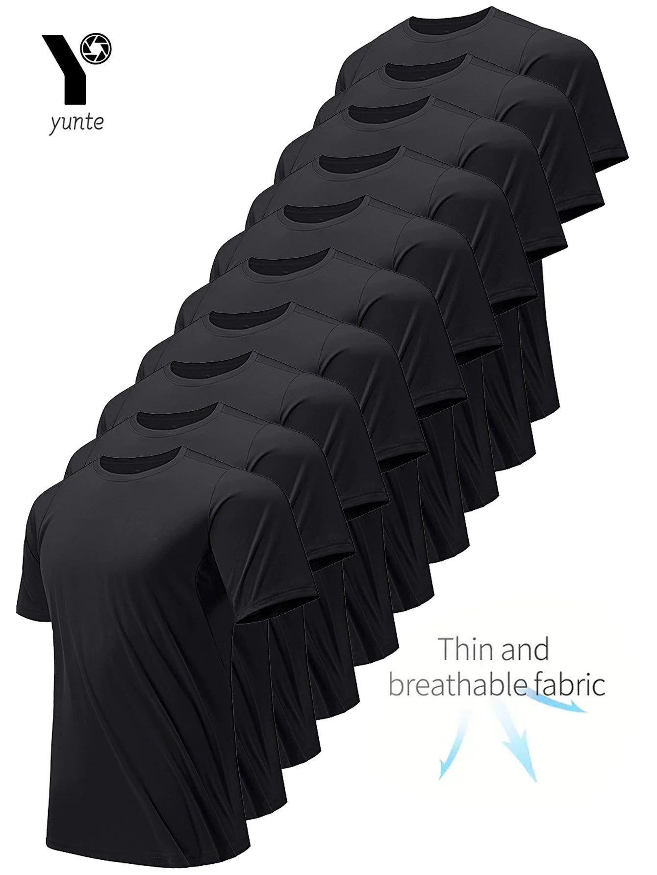 Crew T-Shirt10Pcs Black Ultralight Men Quick Dry Breathable Sweat