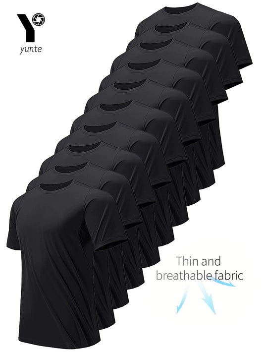 Crew T-Shirt10Pcs Black Ultralight Men Quick Dry Breathable Sweat
