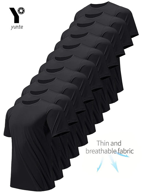 Crew T-Shirt10Pcs Black Ultralight Men Quick Dry Breathable Sweat