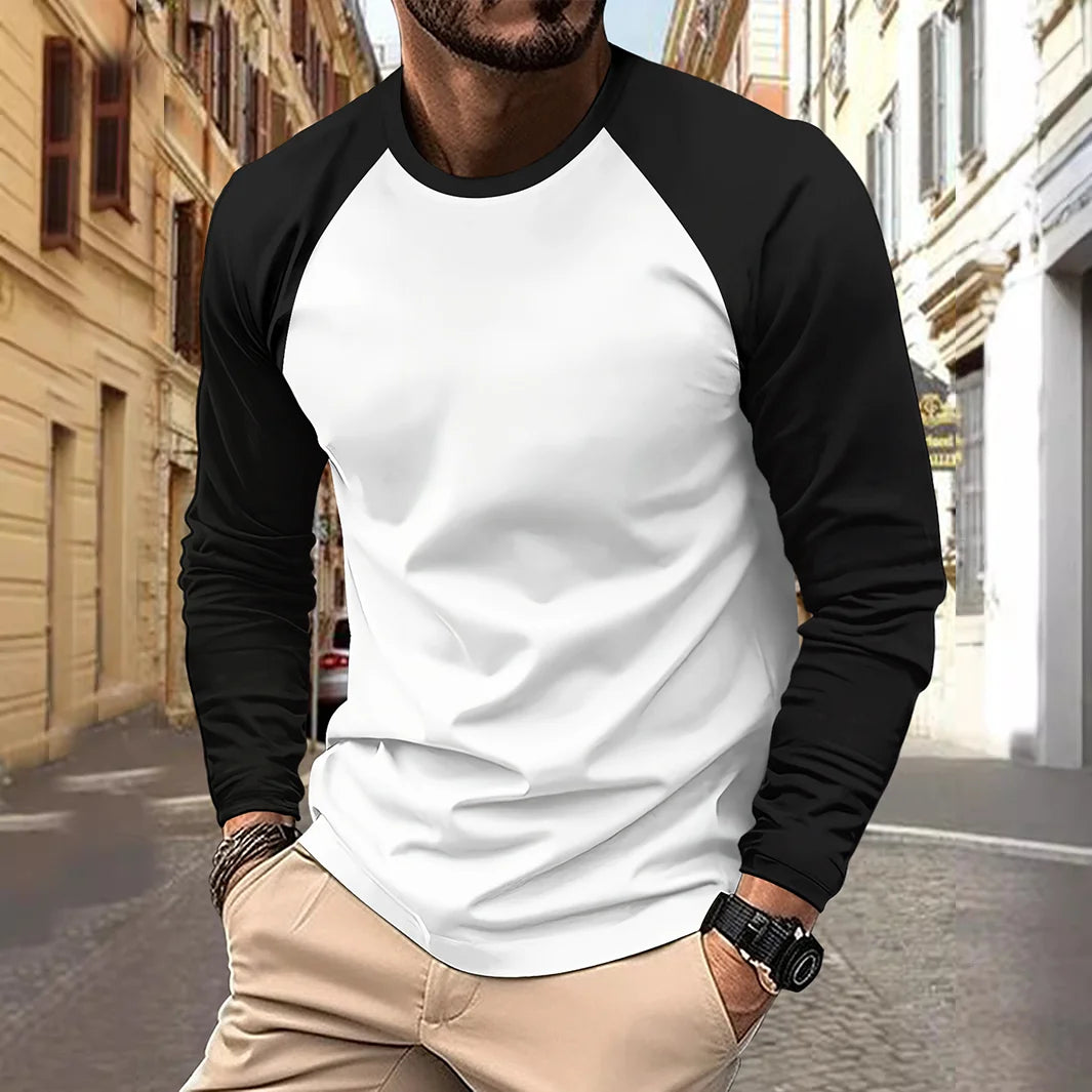 Men's T-shirts Long Sleeve O-neck Pactwork Casual Raglan Sleeves Color