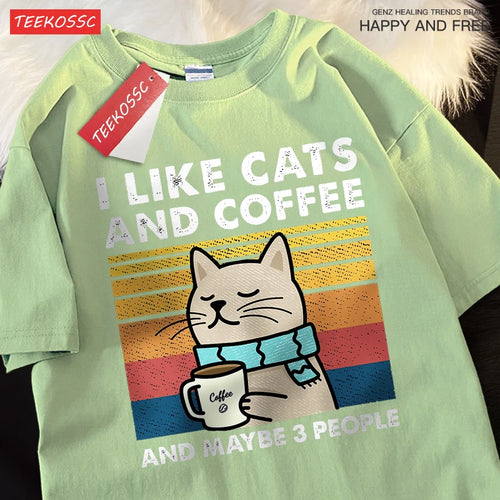 I Like Cats And Coffee Men Women T-Shirt Cotton Tee Clothes Hip Hop