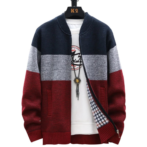 Autumn Winter Cardigan Sweater Men Fleece Zipper Sweaters Velvet