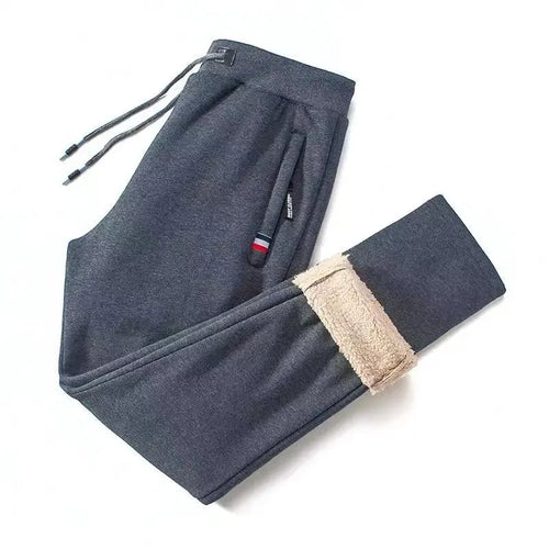 Winter Men's Cotton Tight Track Pants Fleece-Lined Thick Lambskin