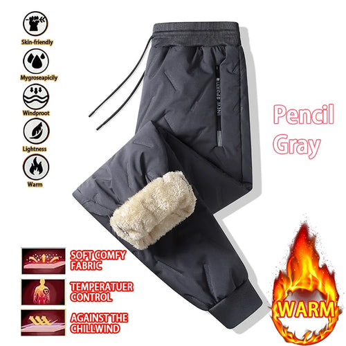 Winter Men Plush Thick Fleece Waterproof Sweatpant Windproof Casual