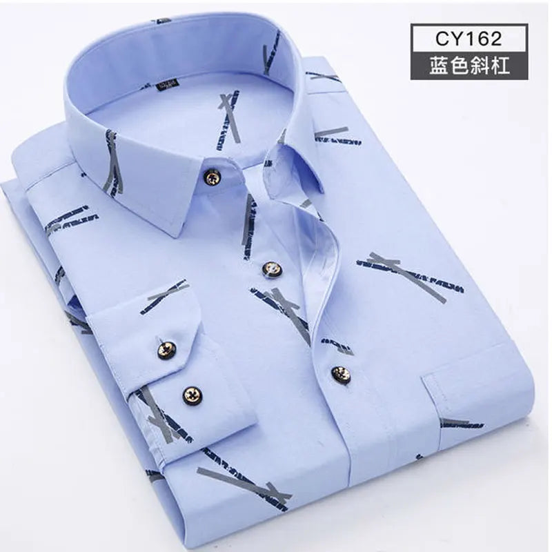 New men's shirt long sleeve thin spring/summer print free ironing