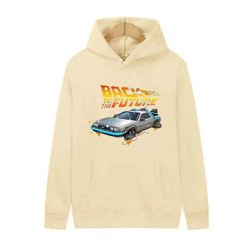Back To The Future Retro DeLorean Car Print Hoodie Long Sleeve Tops