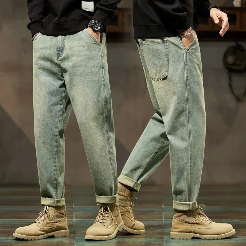 Men's Spring 2026 Loose Harem Pants Denim Retro Solid Comfortable