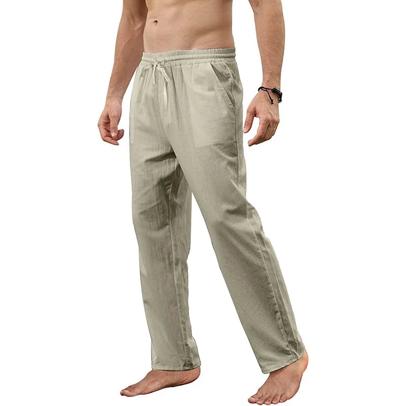 Men's Cotton Linen Pants Loose Breathable Casual Solid Color Long