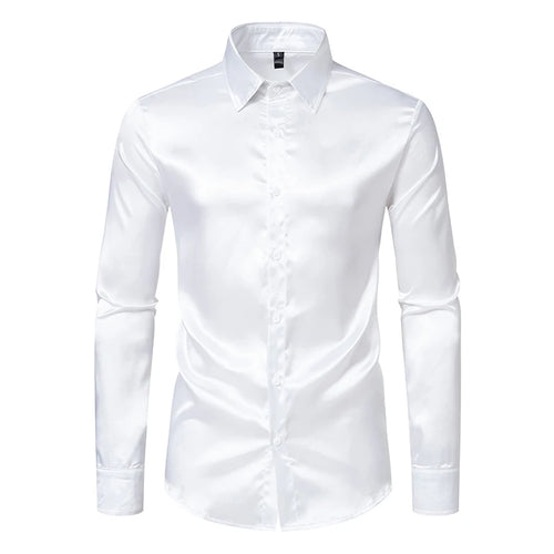 Men's Black Satin Luxury Dress Shirts Fashion Silk Smooth Tuxedo Shirt