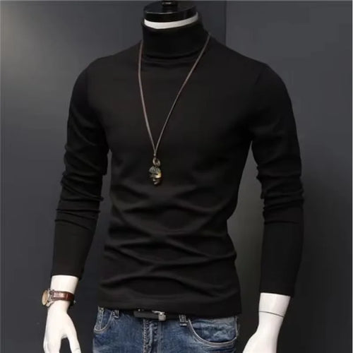 Autumn Winter Mens Turtleneck Sweaters Casual Thermal Long Sleeve Slim