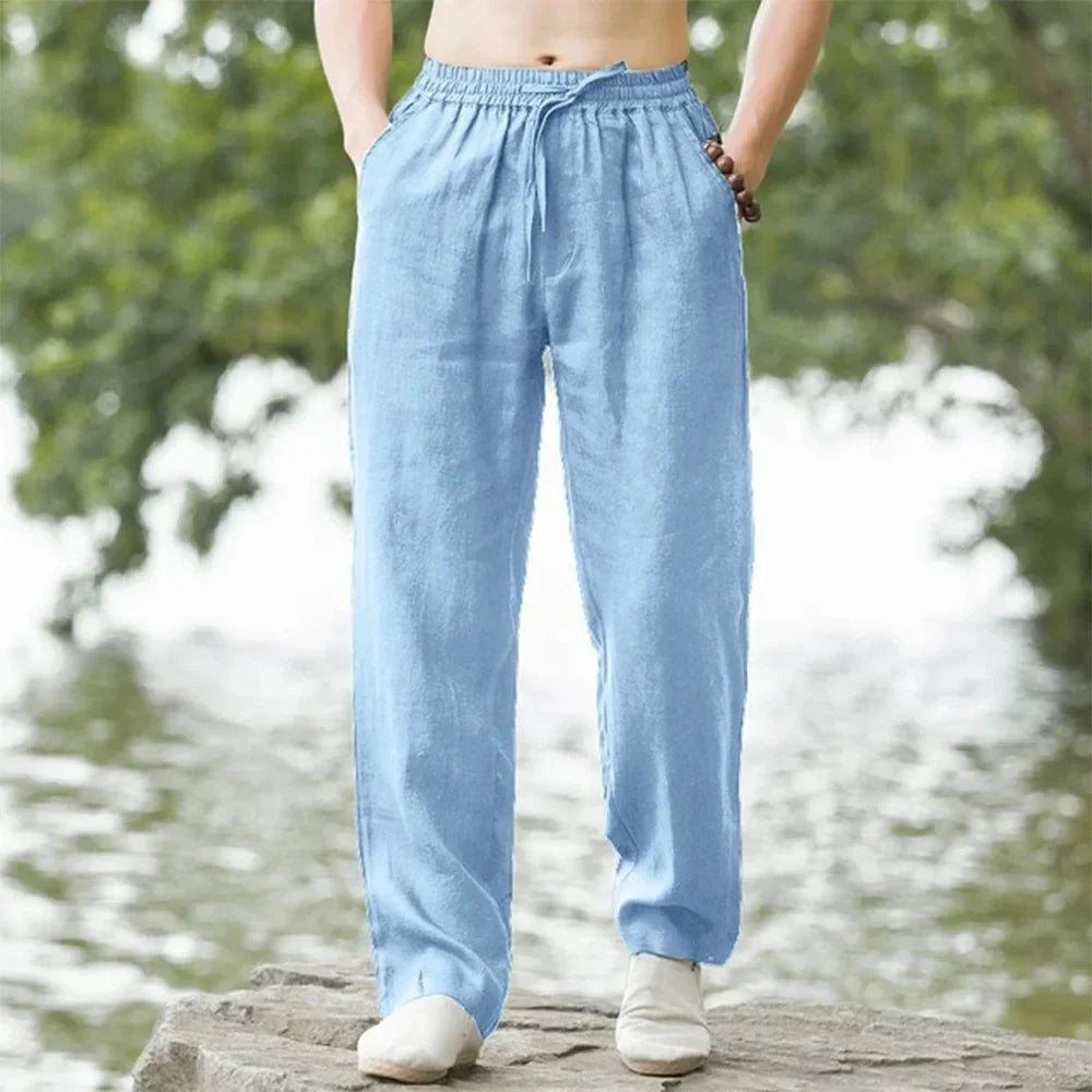 New Men's Beach Pants Joggers Fashion Cotton Linen Sweatpants Casual