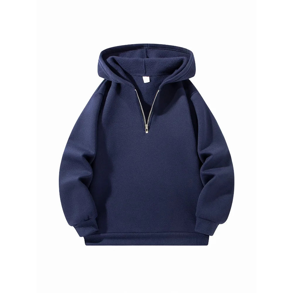 Men's Half Zipper Hooded Hoodies New Solid Color Long Sleeve
