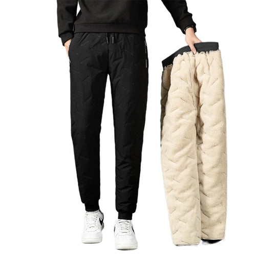 Men Plush Thick Fleece Waterproof Sweatpant Winter Windproof Casual