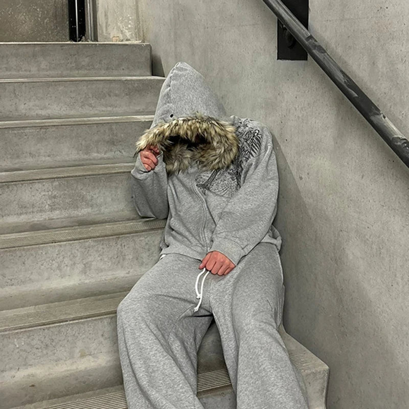 Fluffy Hat Hoodie Solid Color Casual Long Sleeve Hoodie Retro Coat
