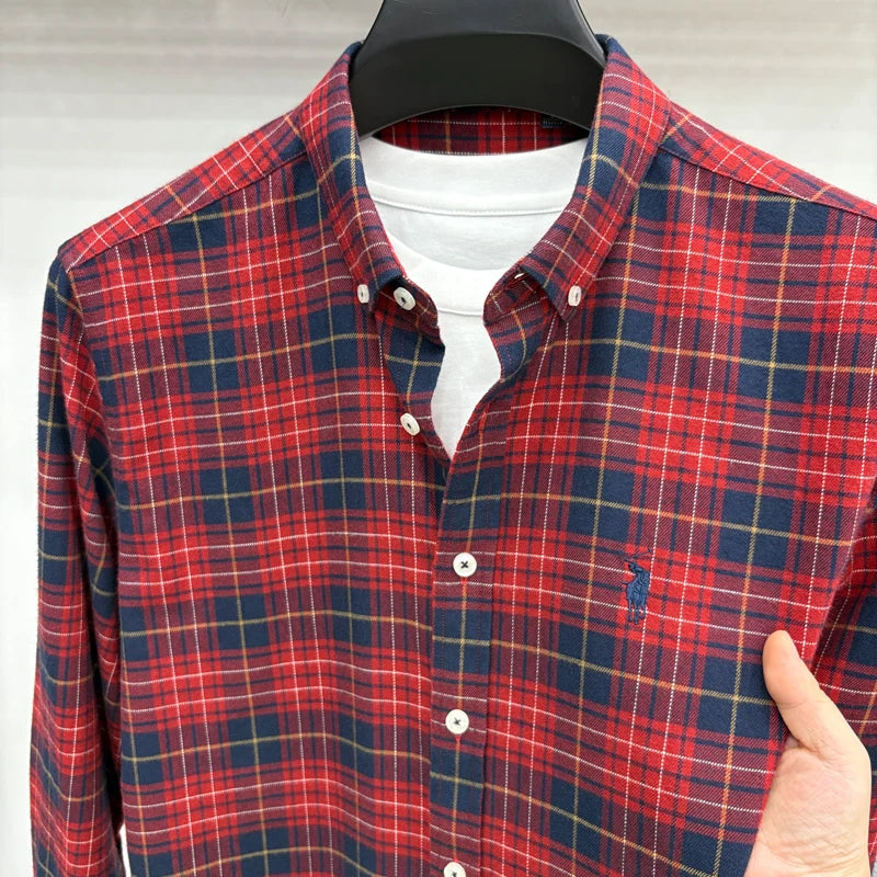 Luxury Brand Embroidery 100% Cotton Long Sleeved Shirt Men's New Shirt