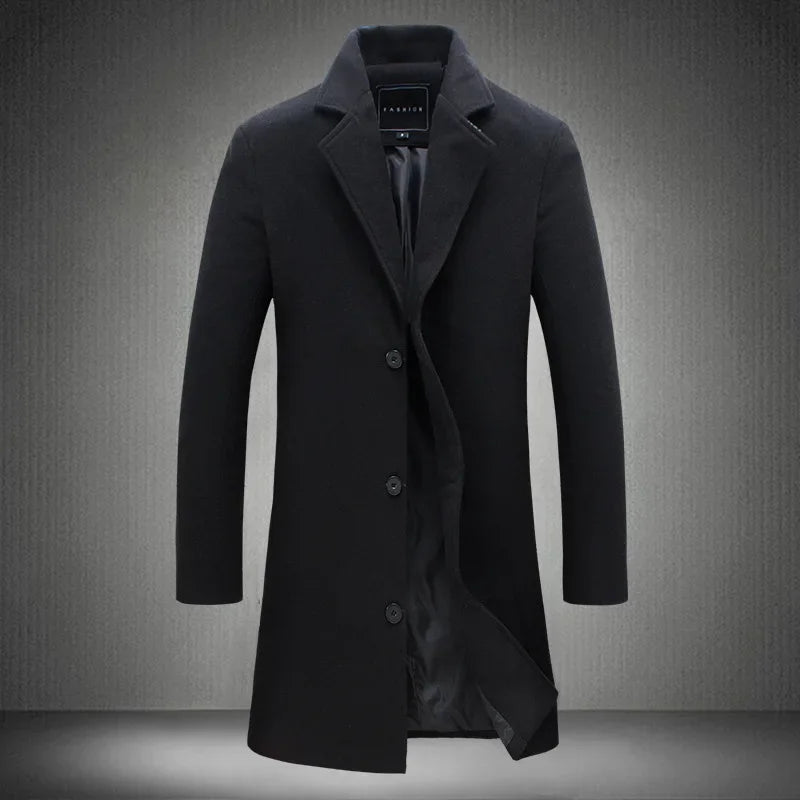 2025 Autumn Winter New Wool Men Long Cotton Coat Blend Pure Color