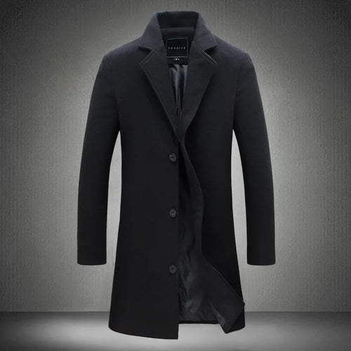 2025 Autumn Winter New Wool Men Long Cotton Coat Blend Pure Color