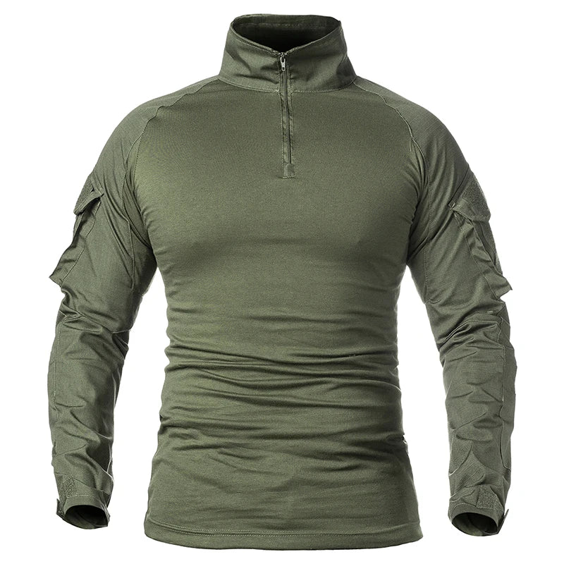 Men's Long Sleeve Combat Shirt 1/4 Zipper Ripstop Cotton Tactical