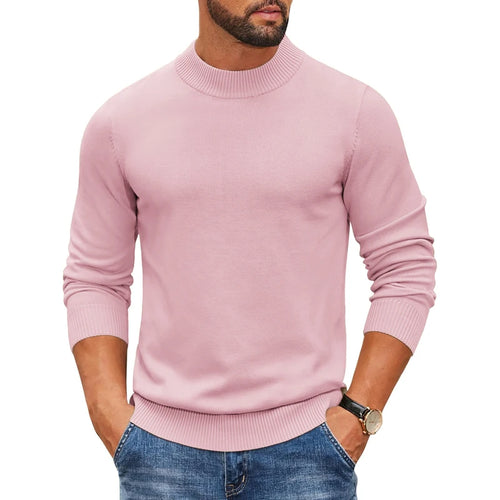Men's Mock Turtleneck Ribbed Knit Pullover Sweater Casual Heavyweight