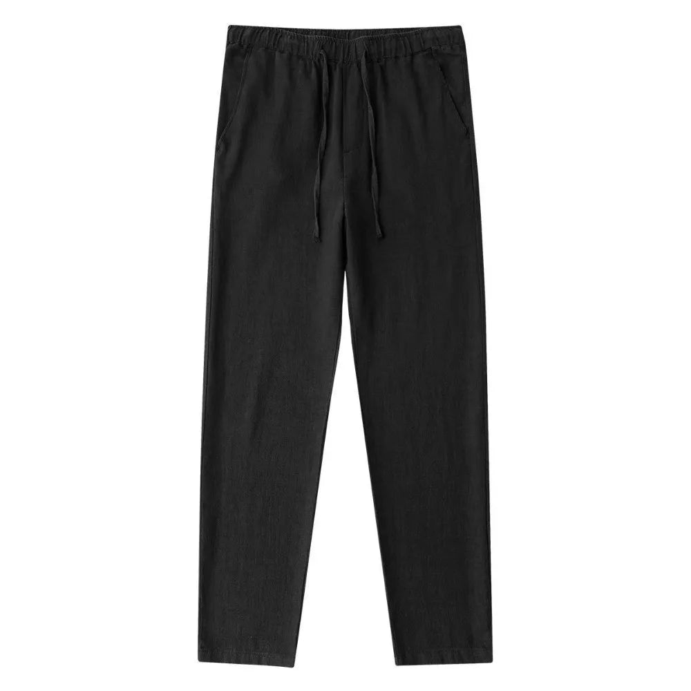 Men's Cotton Linen Pants Male Autumn New Breathable Solid Color Linen