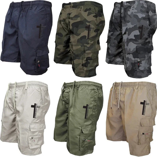 Summer Men Cargo Shorts Elastic Waist Drawstring Pockets Tactical
