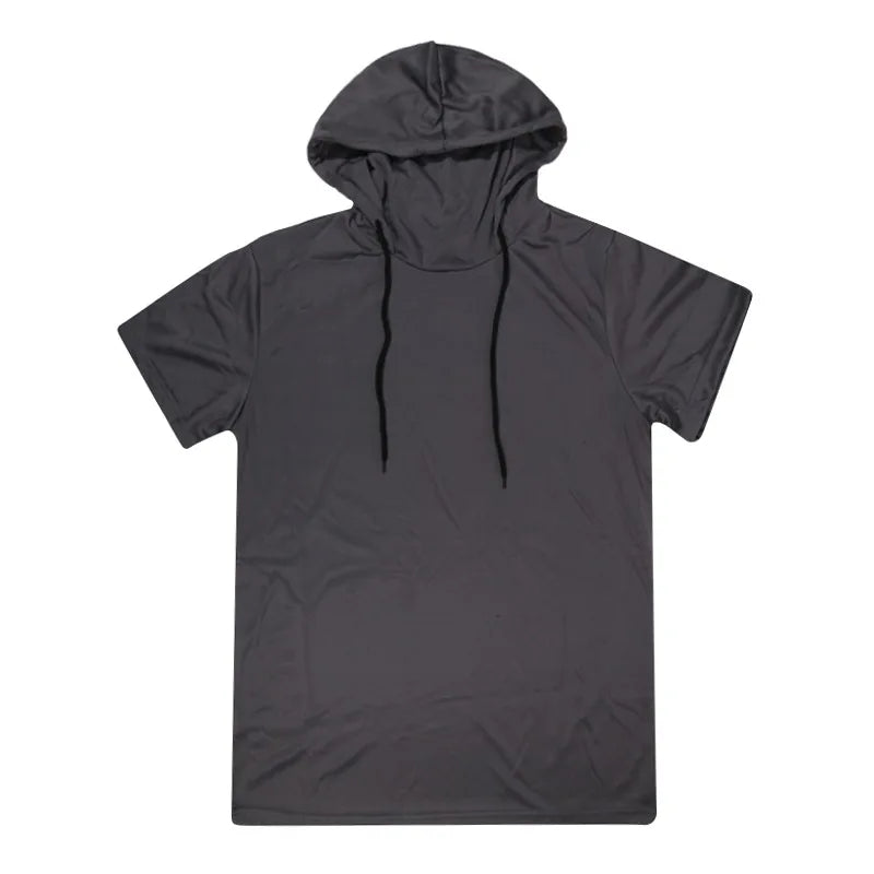 Mens Gym Thin Hoodie Short Sleeve Hoodies With Mask Sweatshirt Casual