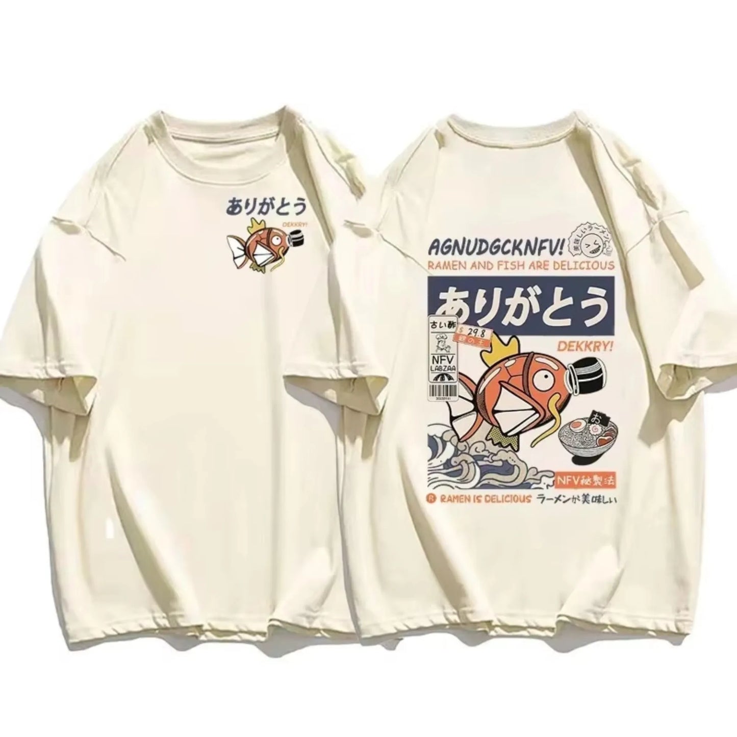 Japanese Streetwear T-shirt Men Koi Fish Soy Sauce Print Casual Women