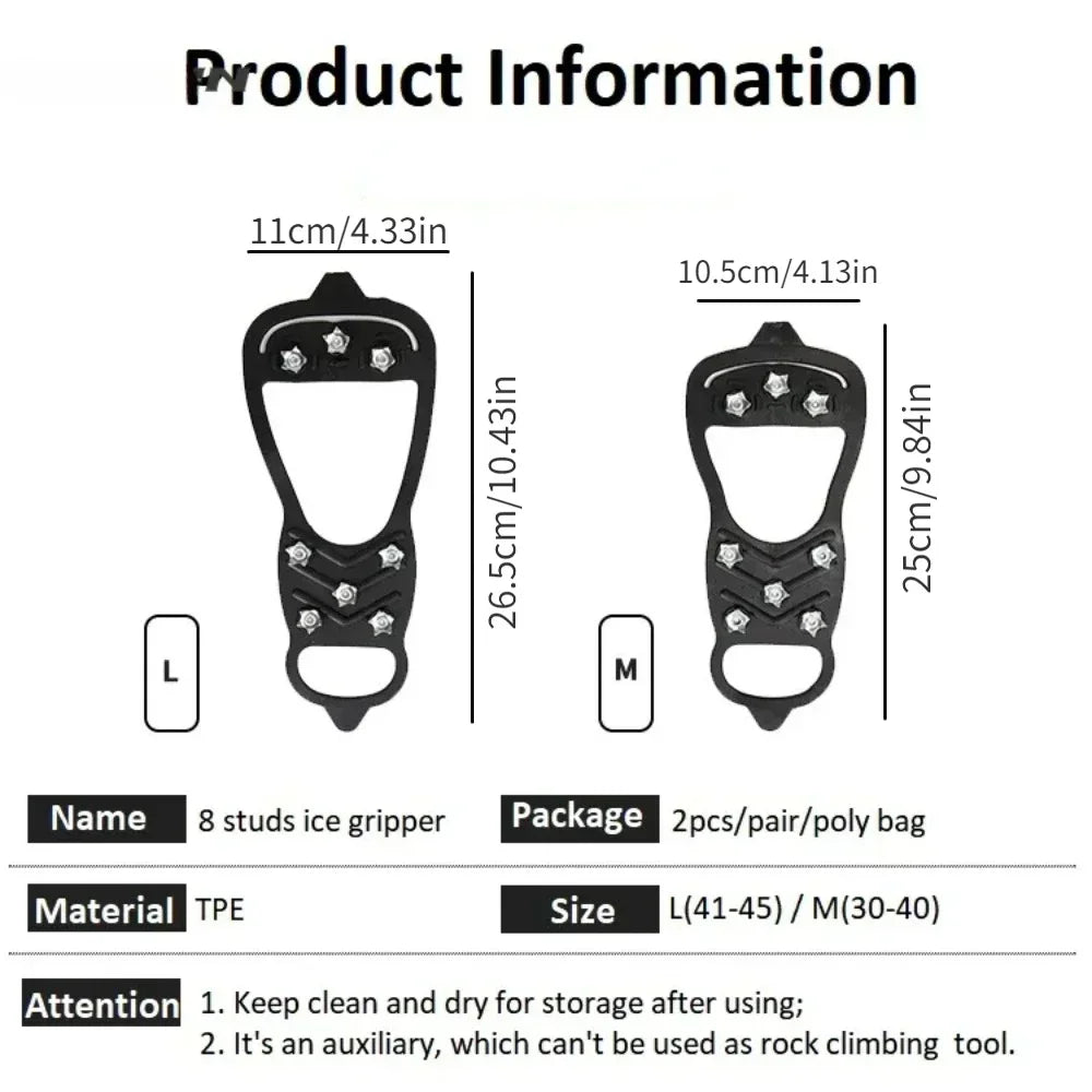 8 Teeth Ice Gripper Spike for Shoes Winter Outdoor Anti-Slip Hiking