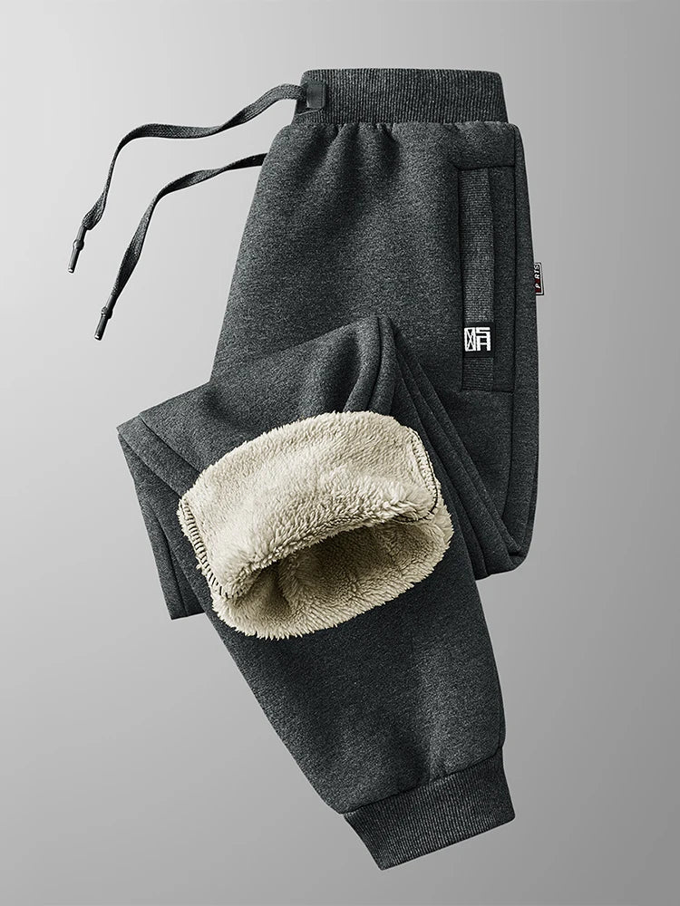Winter Men's Sweatpants Thick Warm Fleece Joggers Sportswear Zip