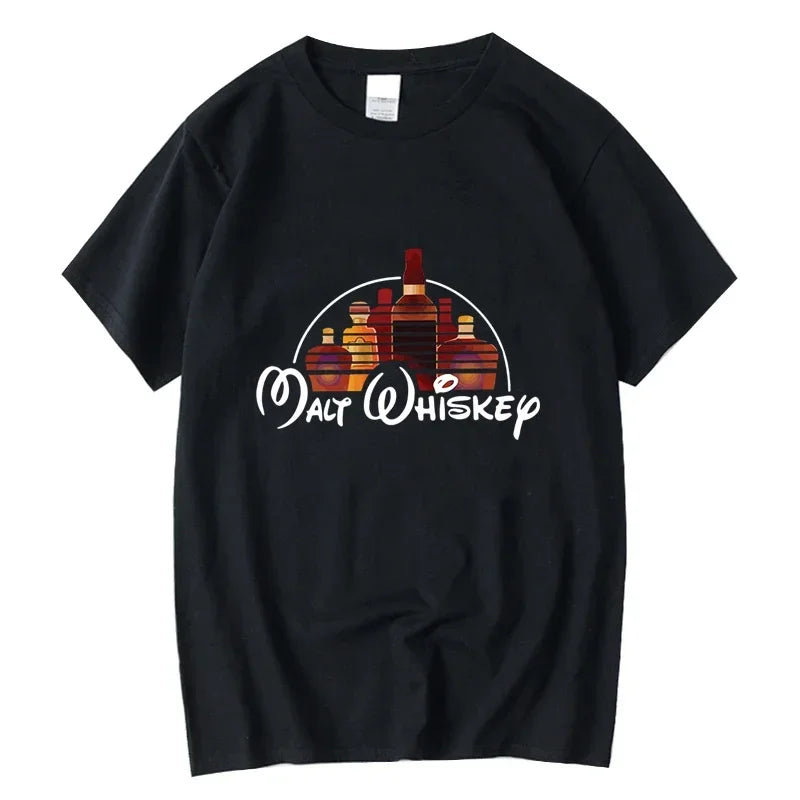 Summer Men's T-shirt 100% Cotton Funny Malt Whiskey Print Summer Loose