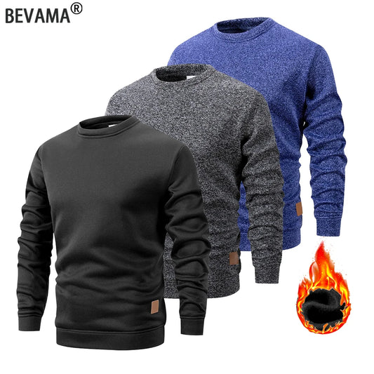 Men's Warm Crew Neck Sweatshirt Fleece Lined Thermal Pullover Autumn