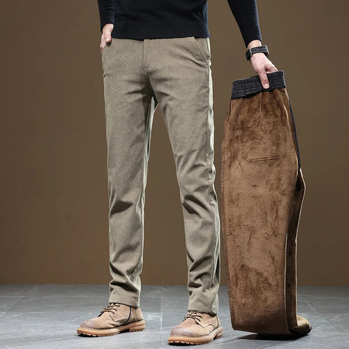 2025 New Winter Fleece Warm Corduroy Pants Men Business Fashion Slim
