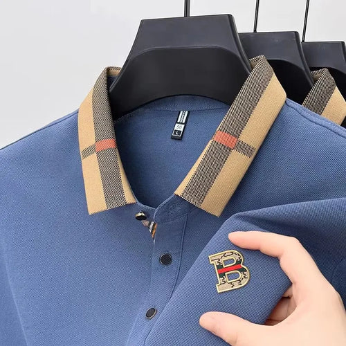 Luxury brand logo short sleeve polo shirt men summer new high-end silk