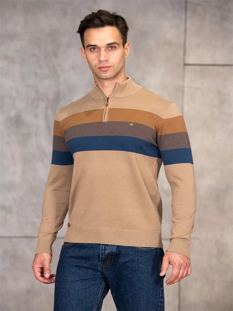 AIOPESON Men's Patchwork Pullover Sweater Cotton Casual Zipper Mock