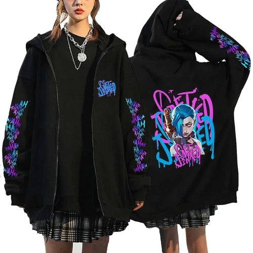 Arcane-Jinx Zipper Hoodie Monkey Graffiti Zip Up Jacket Men Women Game