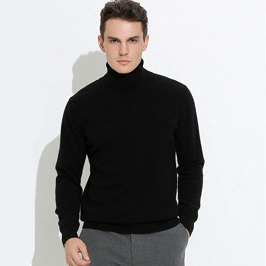 Turtleneck Men Pullover Cashmere Cotton Blend Knitted Sweater 2025