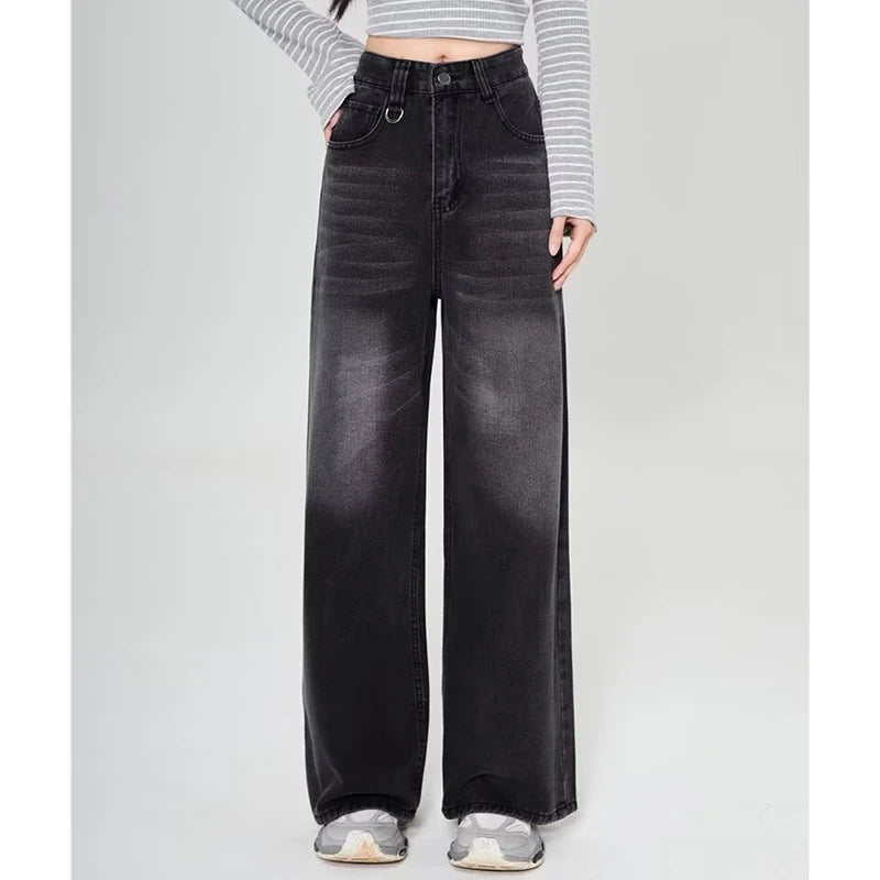 Summer Men Baggy Jeans Unisex Vintage American Style Straight Wide Leg