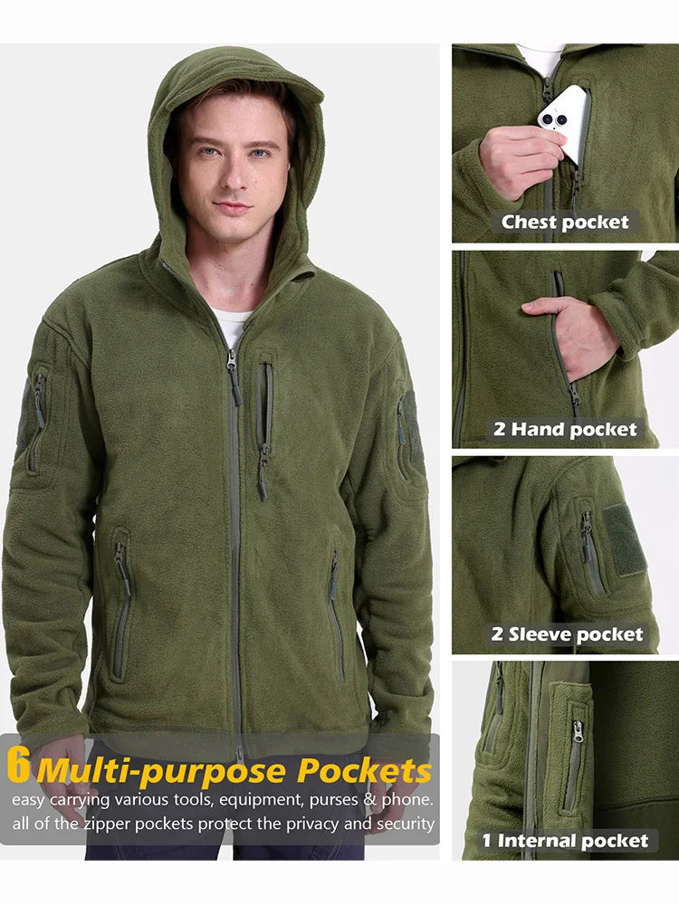 Men's Tactical Fleece Jacket Winter Warm Full Zip Military Hoodies