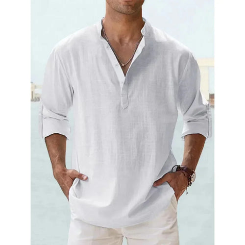 Cotton Linen Hot Sale Men's Short-Sleeved Shirts Summer Solid Color