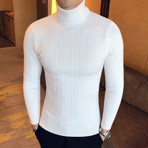 Mens Turtleneck Sweaters Winter Warm Knit Pullover Korean Cotton Solid