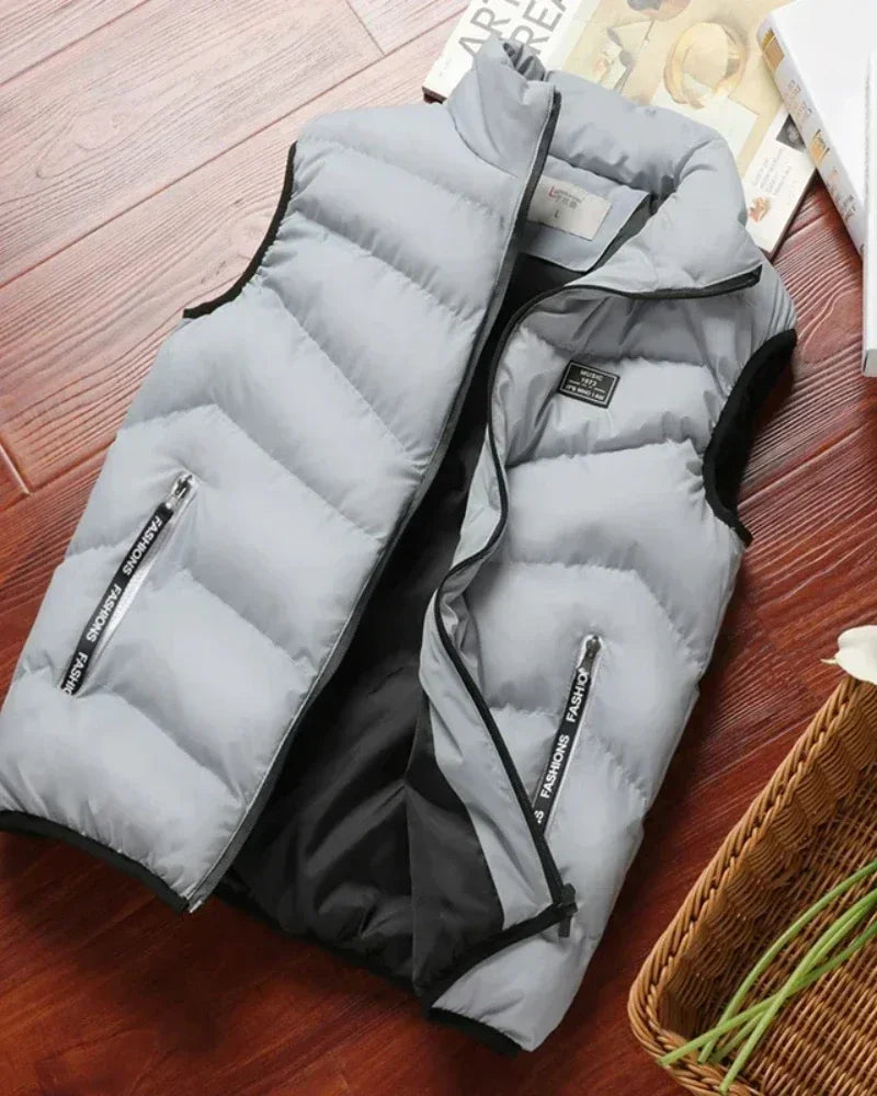 2024 New Puffer Sleeveless Coats Mens Solid Color Down Jacket Winter