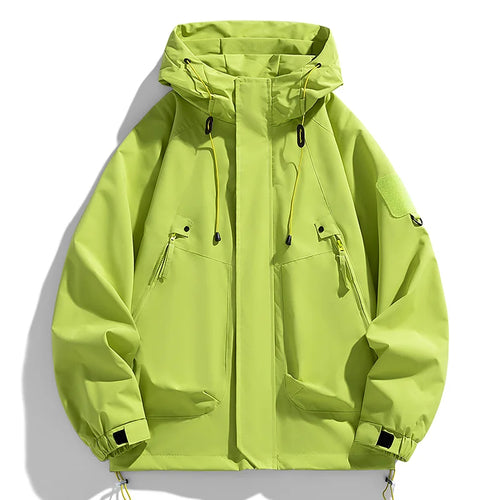 Windbreakers Men Hooded Jacket Zipper Coat Cargo Waterproof Black