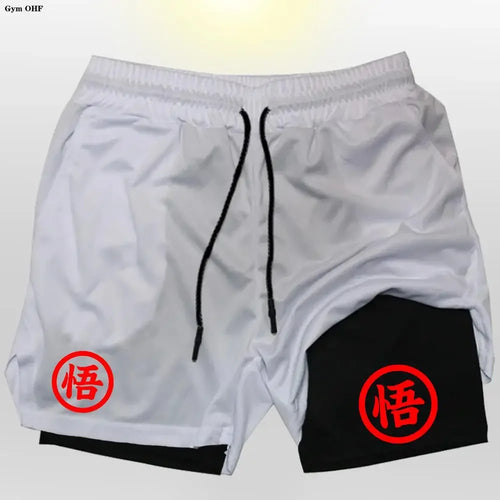 Goku Anime Running Shorts Men Fitness Gym Training 2 in 1 Sports