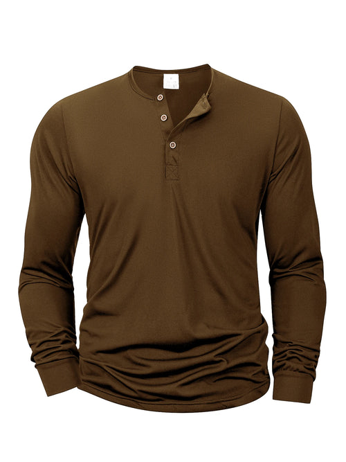 Henley Neck T-Shirt Men Basic Breathable Men's Long Sleeve Tops Tee